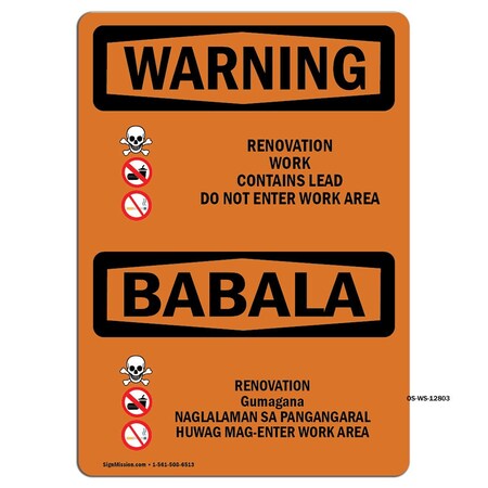 Signmission Safety Sign, OSHA WARNING, 18" Height, Renovation Work Contains Lead, Landscape, WS-D-1824-L-12803 OS-WS-D-1824-L-12803